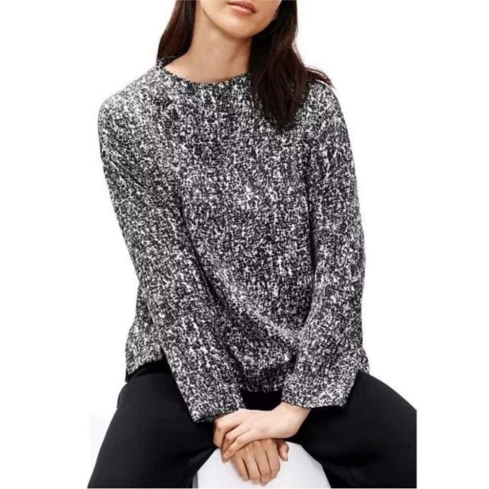 Eileen Fisher Funnel Neck Prism Silk Organic Cotton Blouse Top